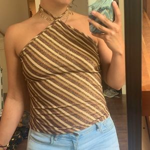 SPARKLY MAROON, GOLD AND BROWN TIE HALTER TOP